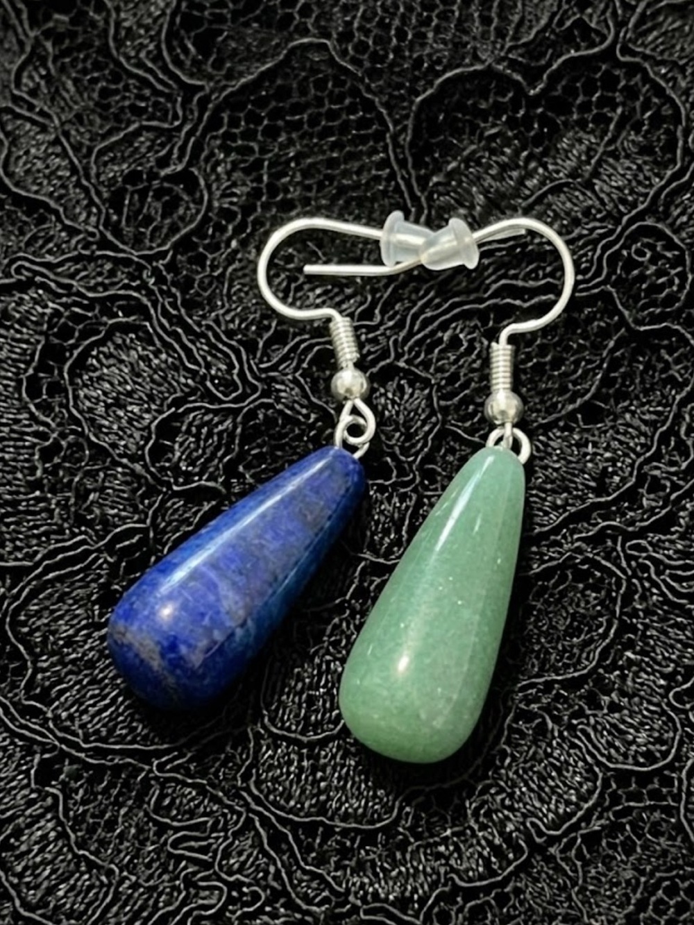 Lapis Lazuli And Green Aventurine Barrel Drop Earrings